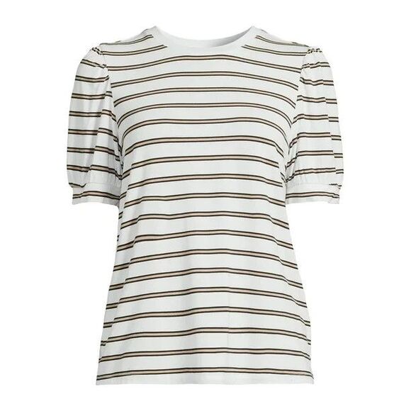 Time and Tru Women's Puff Sleeve Jersey Knit Top Striped Size XXL Rayon Spandex - Picture 1 of 10